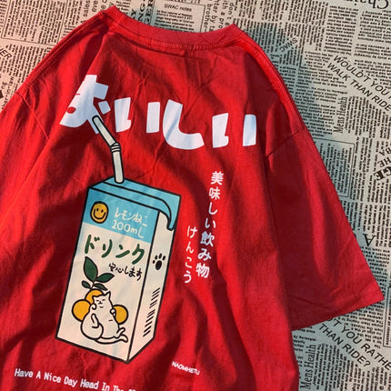 Cute Japanese Cat Print Oversized T-shirt Women Men Short Sleeve Loose Casual Tee Shirt Streetwear Tops Harajuku Clothing