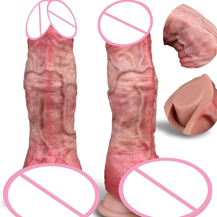 SXXY Skin Texture Lifelike Double Layer Silicone Dildo Elastic Soft Anal Plug Vaginal Anus Stimulator Dual Layer Penis Sex Toys