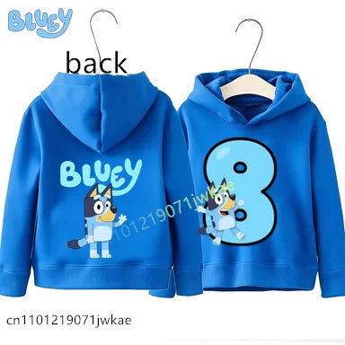 Boys Girls Casual Tops Birthday Party Wear Bluey Birthday Number Print Hoodie Kids 1-9Y Front Back Design Long Sleeve Sweatshir