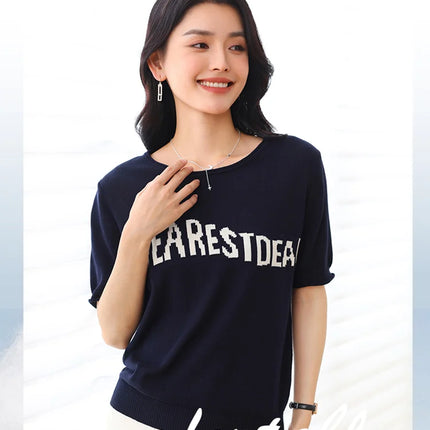 Women's Summer T-shirt 100% Pure Cotton Casual Solid O-neck Pullover Loose Fit Short Sleeve Fashion Sweater