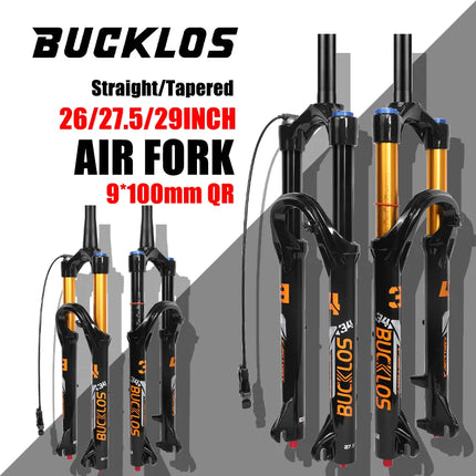 BUCKLOS 26/27.5/29Inch MTB Air Fork 9*100mm 140mm Travel Mountain Bike Front Fork 34mm Tube Bicycle Air Suspension Fork