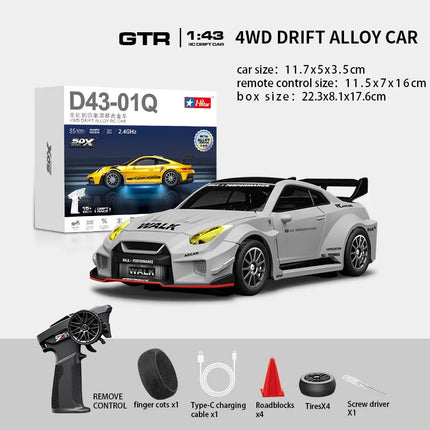 Macro Star D43 Full Proportion Remote Control Drift Car 1:43 Scale Alloy Gyro Four-Wheel Drive Flat Run Luminous Toy Model