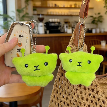 Green Alien Cat Plush Keychains Mini Galaxy Style Furry Pendant for Couples Cute Cartoon Handbag Backpacks Key Chain Decor Gifts