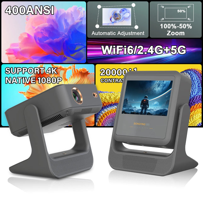 DONGYINGproyector Auto Focus 4K 1080P WiFi Bluetooth Android 12 8-inch Touchscreen HDMI USB 180° Rotation Speaker EU US UK