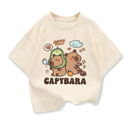 2025 New Kids Shirts Capybara Printed Cartoon T Shirt for Girls Summer Animal Printing Boy T Shirt Tops Tees Children Clothes