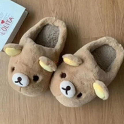 Cute Rilakkuma Unisex Cotton Slippers Warm Indoor Outdoor Anti-Slip Home Shoes Cute Design Winter Wearable for Men And Women