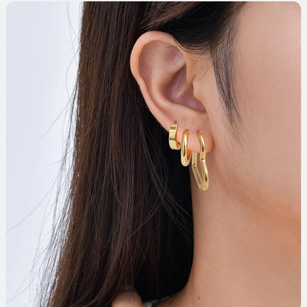 Vnox 6pcs/set Stainless Steel Stud Hoop Earrings Simple Classic 18K Gold Plated Earrings For Women Holiday Jewelry Set Wholesale
