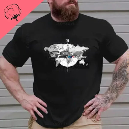 Motorcycle O-Neck Printed T-Shirt Short Sleeve Cotton Tee Case for R1200GS R1250 GS Adventure TShirt Overlander Ride Travel Tops