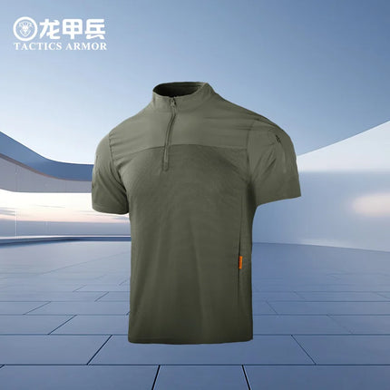 Men's Tactical Frog Shirt Short Sleeve Quick Dry Stand Collar Camo Combat Top Outdoor Hiking Training Breathable T-Shirt