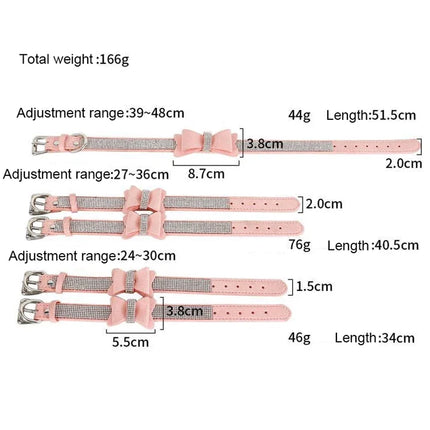 Luxury Pink Leather BDSM Set Rhinestone Bow Choker Collar with Handcuffs Ankle Cuffs Slave Role Play Fetish Gear for Women