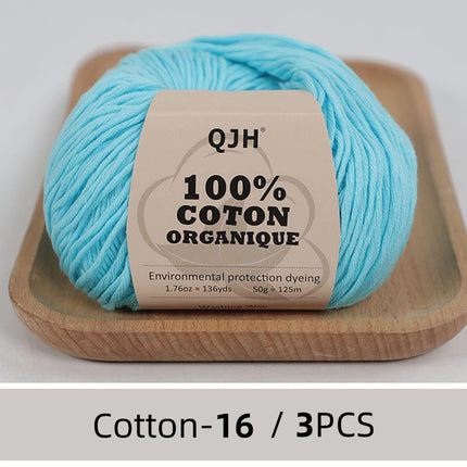 3PCS 100% Organic Cotton Yarn Machine Washable For Adult Baby Sweaters/Gloves/Scarves/Hats Etc. 50 gr (1.76 oz) 125 m (136 yrd)