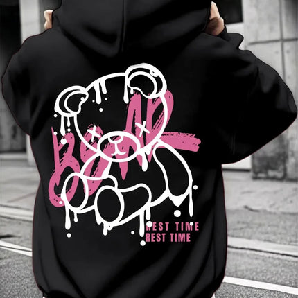2026 hit product - Hooded plush bear patterned top - Fall fashionable urban outdoor style cool clothing
