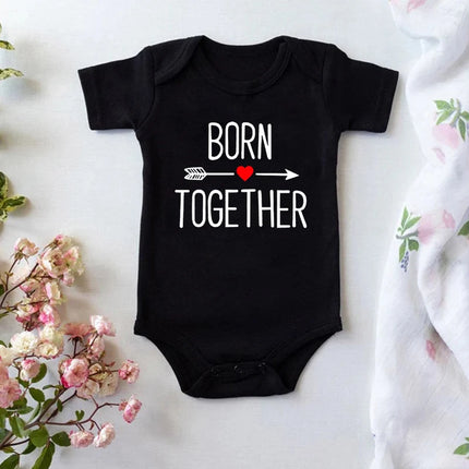1Pc Born Together and Friends Forever Newborn Clothes Summer Short Sleeves Rompers Twins Baby Bodysuits Toddler Onesie