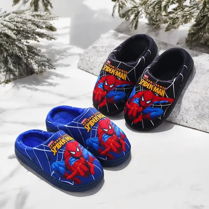 Children Cartoon Spider Print Cotton Slipper Soft Autumn Winter Warm Baby Boys Girl Indoor Home Bedroom Cotton Shoes Size 24-31