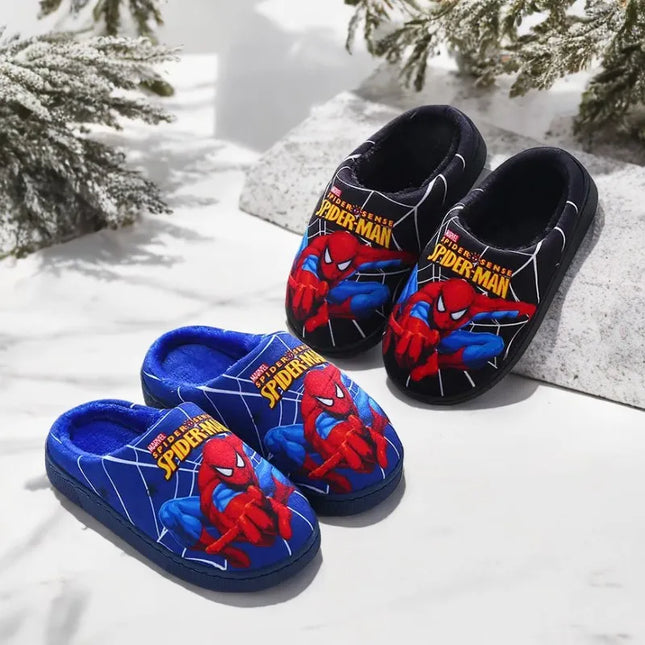Children Cartoon Spider Print Cotton Slipper Soft Autumn Winter Warm Baby Boys Girl Indoor Home Bedroom Cotton Shoes Size 24-31