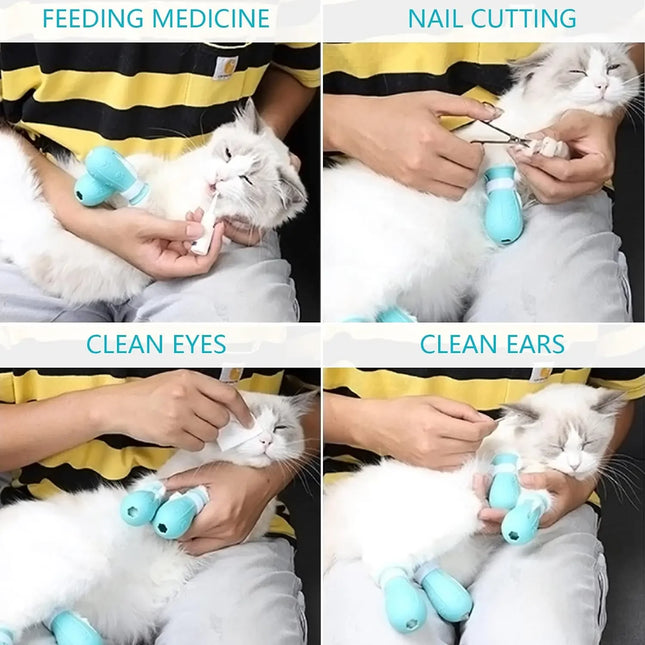 Cat Claw Protector Cat Shoes Cat Adjustable For Pet Bath Wash Boots Silicone Anti-Scratch Cat Mittens Pet Grooming Supplies