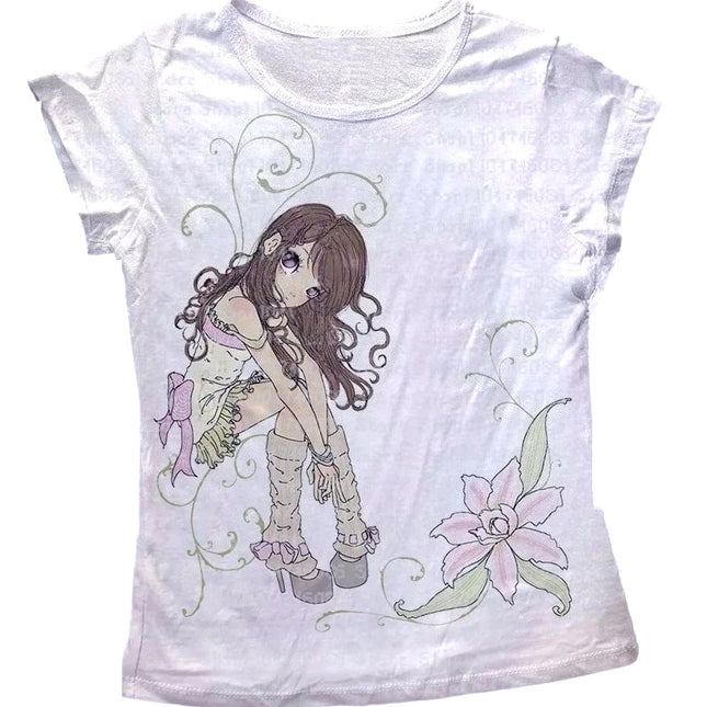 Harajuku Anime Retro Print Tank Tops Vintage Gothic Anime Graphic Women's Clothing Y2k Emo Printing Baby Tank&T-shirt Summer 90s