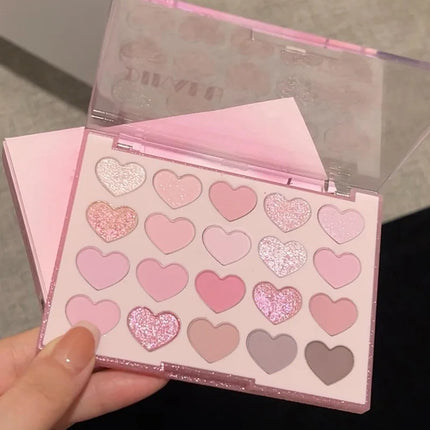 Sweet Pink 20 Color Heart Shaped Eyeshadow Plate Pearl Glitter Purple Eyeshadow Pink Blusher Naturally Brightens Korean Makeup