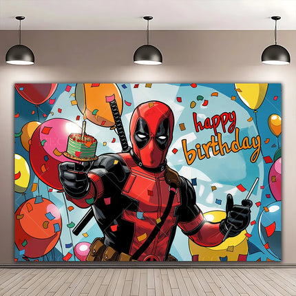 Superhero Deadpool and Wolverine Themed Customized Boy's Birthday Party Decoration Banner With Portrait Photography Studio Props