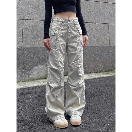 Retro American High Street Workwear Pants Soldier Vibe Straight Leg Faded Denim Casual Trousers Men Women Summer Trendy