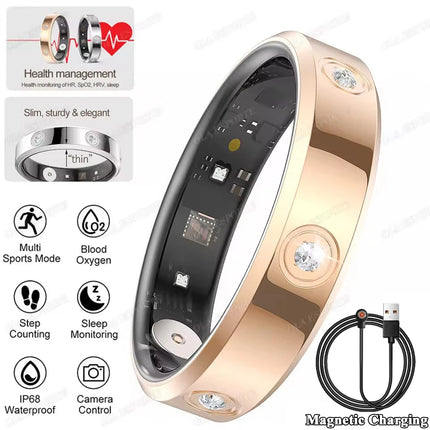 2026 New Diamond Fashion Women Smart Ring IP68 Waterproof Lady Ring Heart Rate Health Monitor Sports Pedometer Fitness Rings New