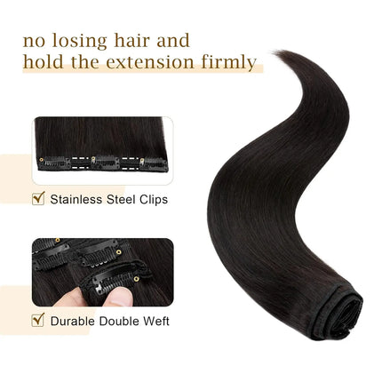 120G/8Pcs Straight Clip Ins 100% Unprocessed Human Hair Extensions Brazilian Remy Virgin Hair Natural Black Full Head For Women