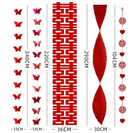 Red Chinese Wedding Hanging Flags Traditional DIY Crafts Double Happiness Pendant Festive Door Curtain Hanging Decor Living Room