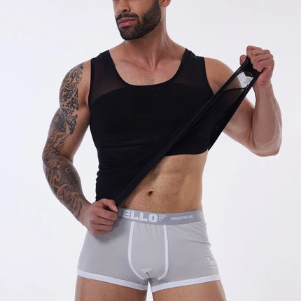 Compression Shirt for Men Slimming Undershirt Body Shaper Tank Top Gynecomastia Sleeveless Shapewear Vest Mesh Cross Suit 3XL