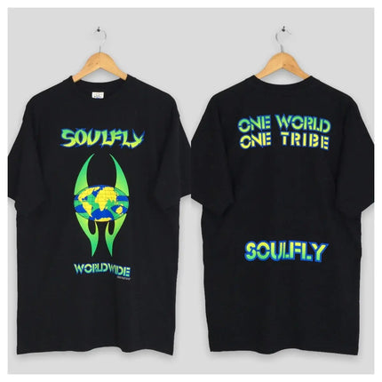 Vintage Rock Short Sleeve Casual Loose T-Shirt Vintage 1998 Soulfly Print Cotton T-shirt Crew Neck Streetwear Unisex
