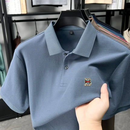 High-end brand 100% cotton short sleeve polo shirt men's summer new soft breathable lapel T-shirt fashion letter embossed top
