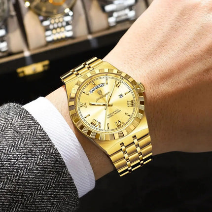 POEDAGAR Business Man Watch Week Date Waterproof Luminous Original Watches For Men Stainless Steel Men's Quartz Wristwatch Reloj
