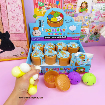 Hot selling multi-color smiling face buns with kneading music and steaming basket, stress relieving food toys, venting toys, str