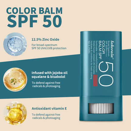 SPF 50 Sun Color Blush Balm Lip & Cheek Tint Hydrating Water Resistant Long Lasting Buildable Blush Natural Makeup