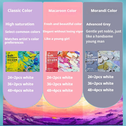 Kuelox Professional Super Soft Oil Pastel Crayon 24/36/48 Colors Artist White Soft Pastels For Painting Stationery Art Supplies