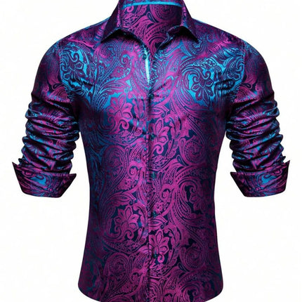 Men's Brand New Silk Top with Regular Slim Fit, Ordinary Lapel, 3D Printed with Artistic Patterns, Fashionable and Comfortable,