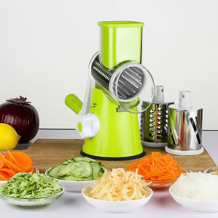 Rotary Cheese Grater Shredder Round Mandolin Slicer with Handle and 3 Drum Blades Kitchen Manual Vegetable Slicer Nuts Grinder
