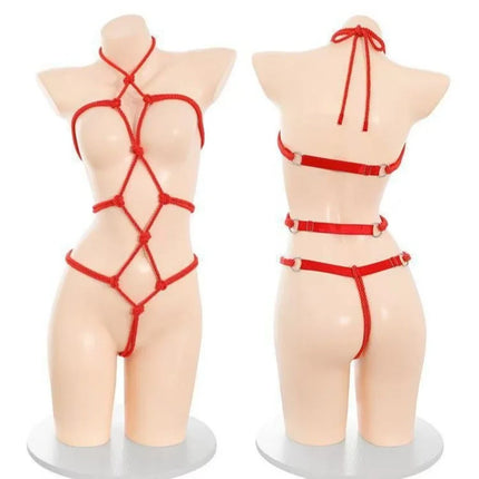 Adjustable Erotic Lingerie Set Sexy Bondage BDSM Open-Crotch Lingerie Perspective Temptation Rope Bodysuit Erotic Accessories