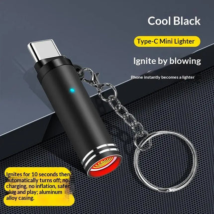 Type-C Safety Air Blowing Lighter Mini Flameless USB Rechargeable Windproof Portable for Camping Hiking Survival Emergency