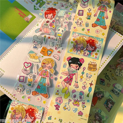 Cute Hand Drawn Anime Girl Stickers, Decorative Craft Material for Scrapbooking, Non-Roll Sticker Sheets