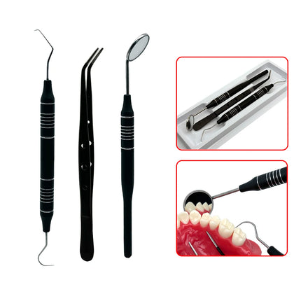 3pcs/KIt Dental Mouth Mirror Tweezers Curve Probe Kit Dental Stainless Steel Instrument For Dentist Oral cleaning Tool