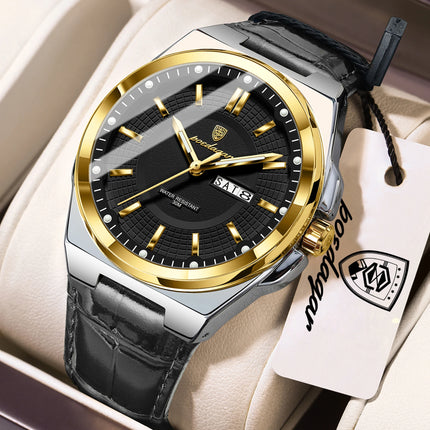 POEDAGAR Trendy Sport Men's Wristwatch Waterproof Luminous Date Week Business Fashion Men's Quartz Watches Leather Men's Watch Reloj
