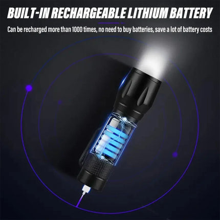 Portable Rechargeable LED Flashlight with Pen Clip Zoomable Waterproof Torch with Side Light Outdoor Camping Emergency Lantern