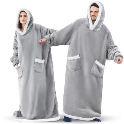 180cm Super Long Flannel Blanket Pyjamas with Sleeves Winter Hoodies Sweatshirt Women Men Pullover Fleece Giant Oversized Outdoo