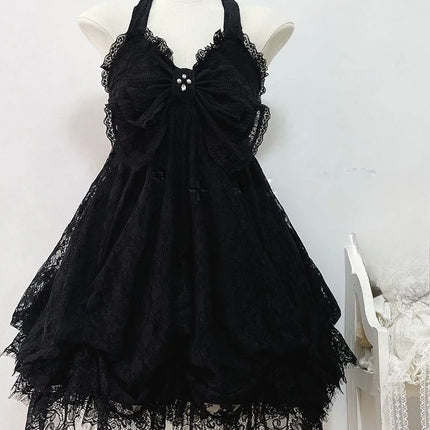 Gothic Retro Sweet Bud Mini Dress Women Harajuku Y2k Strap Dress Y2K Aesthetic Club Party Fashion Outfits