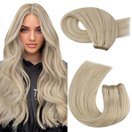 Moresoo Sew in Hair Extensions Weave Hair Human Bundles Machine Remy Hair 100 Gram Double Weft Soft Straight Human Hair Weft