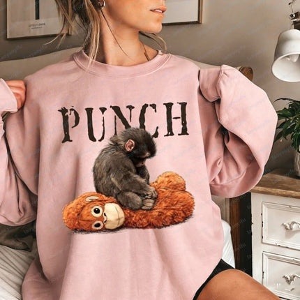 Punch Cozy Kawaii Autumn and Winter Sweatshirt Baby Monkey and Plush Toy Animal Lover Gift Cute Viral Matching Hoodies Pullover