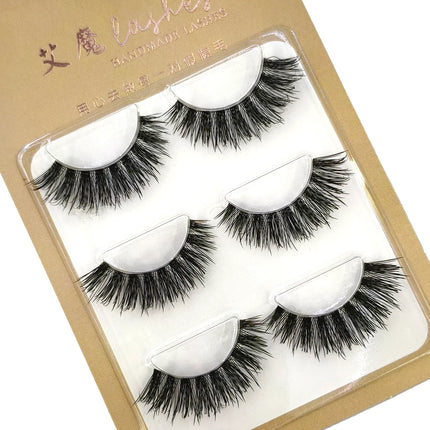 3pairs short Mink Lashes 3D Mink Eyelashes Invisible Band Natural Black Mink False Eyelash Full Strip cilios posticos Reusable