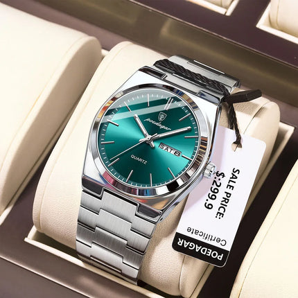 Casual Men's Quarts Wristwatch Waterproof Luminous Men Watch Stainless Steel Quarts Watch Date Week Man Clock(Packaged by Box)