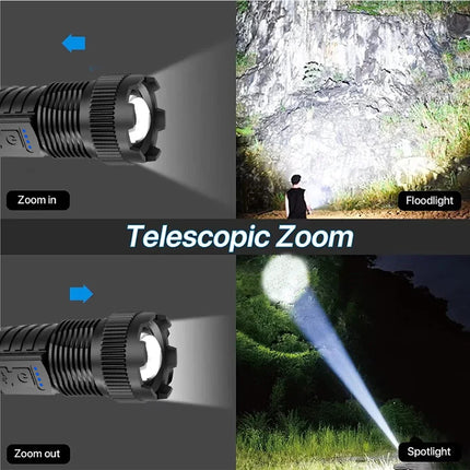 Super Bright Flashlight Built-in Battery USB C Rechargeable LED Flashlights 500000LM High Power Torch Lamp for Camping Lantern