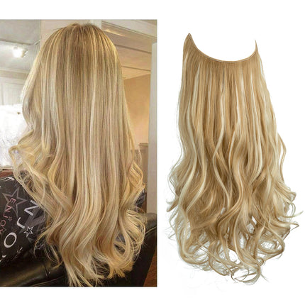 Synthetic No Clip Wave Hair Extensions Ombre Natural Black Blonde Pink One Piece False Hairpiece Fish Line Fake Hair Piece
